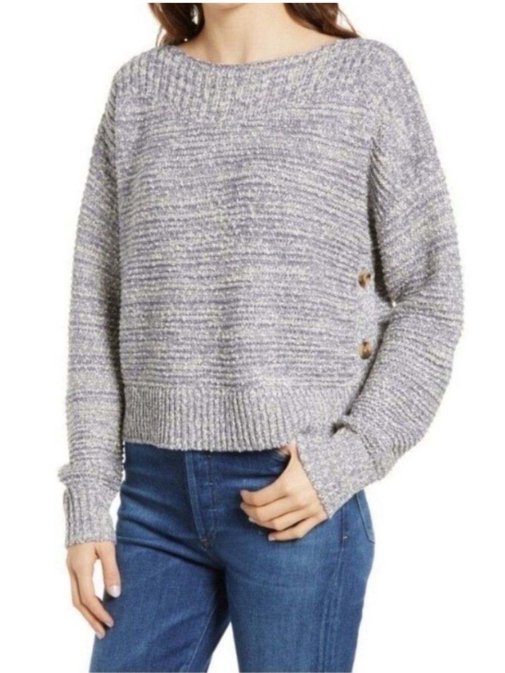 NWT Madewell Oversize Blue and Cream Marled Ribbed Knit Sweater size XS